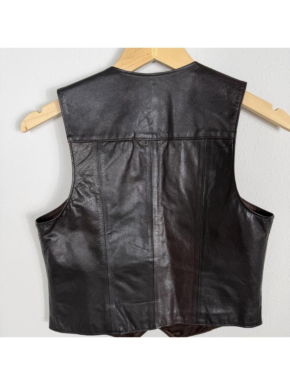 VTG West Bay Sport Womens Large Leather Western Button Brown Vest Boho Size 6 - Picture 8 of 8